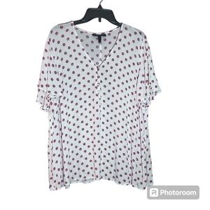 Lane Bryant popover Top vacation cruise Polka Dot Shirt Gauzy Flutter Sleeve 24